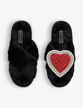 Heart-embellished faux-fur slippers