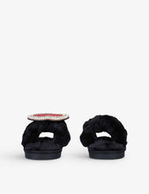 Heart-embellished faux-fur slippers