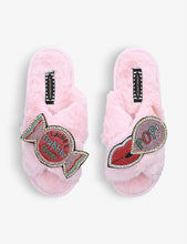 Bubble & Pop brooch-embellished faux-fur slippers