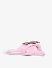 Bubble & Pop brooch-embellished faux-fur slippers