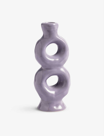 Loop striped stoneware candle holder 8cm