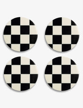 Checked circular plastic coasters set of four