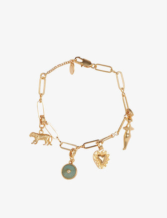 Ariel quartz and yellow gold-tone plated brass charm bracelet