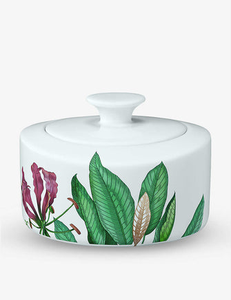 Avarua botanical-print porcelain jam pot 11.5cm