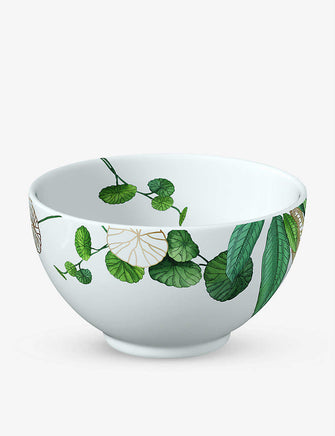 Avarua leaf-print porcelain rice bowl 11.3cm