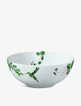 Avarua leaf-print porcelain salad bowl 23cm