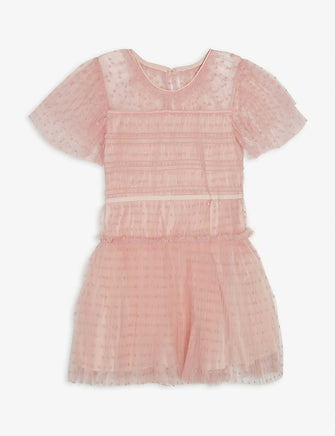 Dot pleated mesh mini dress 3-12 years