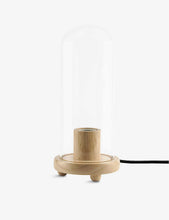 Wooden lamp stand with domed glass cover