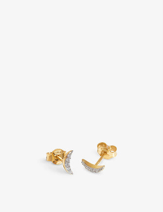 Celestial Moon 18ct recycled gold-plated vermeil sterling-silver and cubic zirconia stud earrings