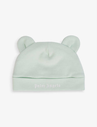 Logo-print bear-ear cotton beanie hat