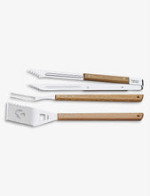 BBQ stainless-steel and wooden tool set of three