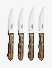 Logo-print stainless-steel wood steak knife pack of four