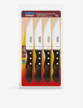 Logo-print stainless-steel wood steak knife pack of four