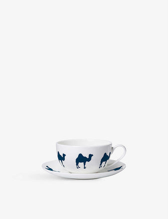 Camel printed bone-china cup and saucer set