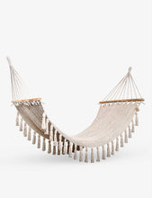 Tassel-embellished organic-cotton hammock and wooden bar set