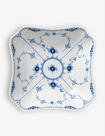 Blue Fluted Lace square porcelain bowl 20.5cm