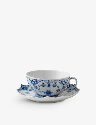 Blue Fluted Full Lace porcelain cup and saucer set