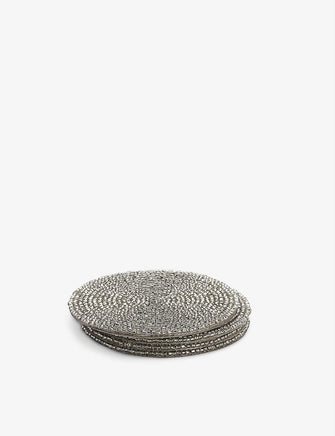 Round metallic beaded coasters set of four