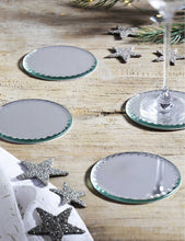 Round mirrored glass coasters set of four