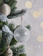 Glittered round glass Christmas decoration 9cm