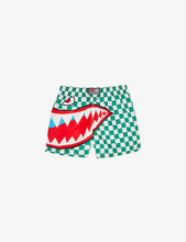 Shark motif checkerboard recycled-polyester swim shorts 4-12 years