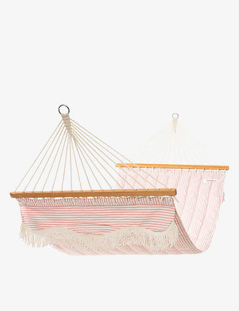 Stripe-print teakwood and canvas hammock 220cm x 105cm