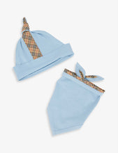 Claude Vintage check stretch-cotton baby grow, hat and bib set 0-1 months