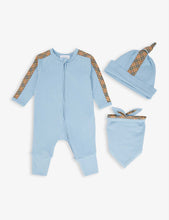 Claude Vintage check stretch-cotton baby grow, hat and bib set 0-1 months