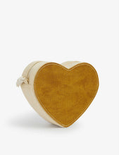 Butterscotch heart-shaped faux suede cross body bag