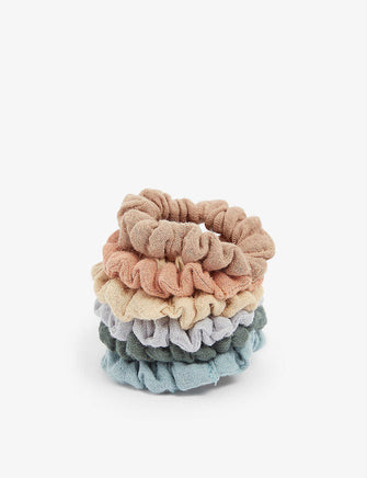 Tonal stitching cotton scrunchies pack of six