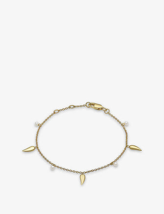 Studded 22ct yellow gold-plated sterling silver and freshwater pearl bracelet