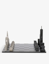 London v New York stainless-steel and wood 32-piece chess set