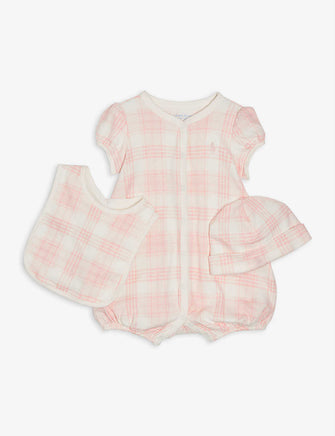 Four-piece tartan-print cotton gift set 3-9 months