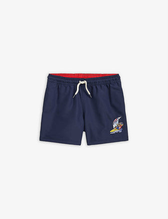 Graphic-embroidered elasticated-waistband swim shorts 5-7 years