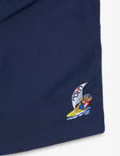 Graphic-embroidered elasticated-waistband swim shorts 6-12 years