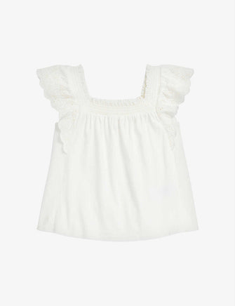 Embroidered frill sleeve cotton-jersey top 2-4 years