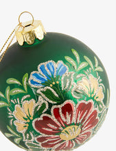 Floral-print glittered glass Christmas decoration 10cm