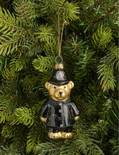 London Policeman Teddy glitter glass Christmas decoration 10.5cm