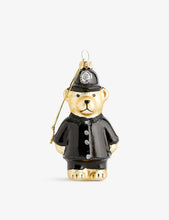 London Policeman Teddy glitter glass Christmas decoration 10.5cm