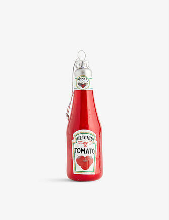 Bottle of Ketchup graphic-print glass Christmas decoration 13.5cm