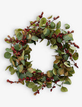 Glittered artificial-leaf and berry-embellished woven Christmas wreath 32cm