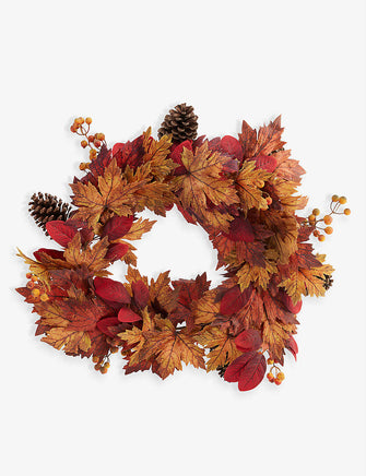 Leaf and pinecone woven Christmas wreath