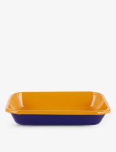 Two-tone enamelled steel serving tray 21cm x 14 cm