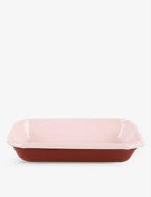 Two-tone enamelled steel serving tray 21cm x 14 cm