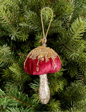 Embellished mushroom velvet Christmas decoration 13cm