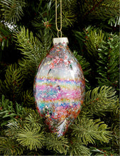 Sequin-filled teardrop glass Christmas decoration 18cm