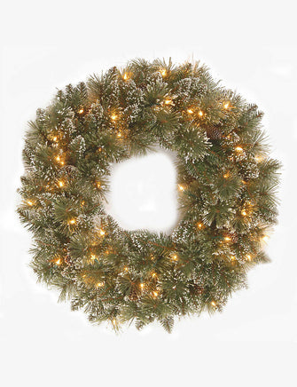 Glitter Pine artificial Christmas wreath with LED lights 61cm