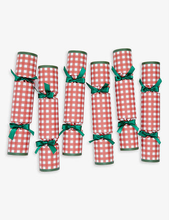 Gingham print paper Christmas crackers pack of six