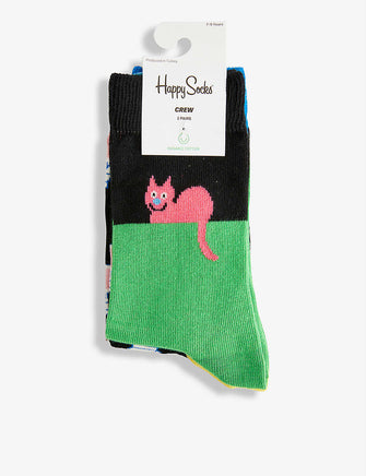 Cat pack of two cotton-blend socks