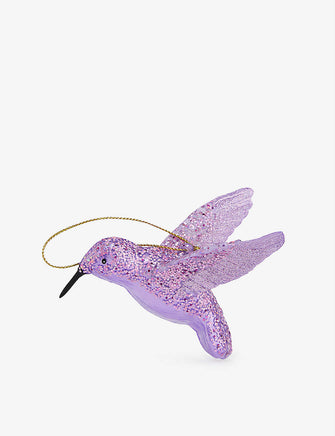 Hummingbird glittered glass Christmas decoration 8cm